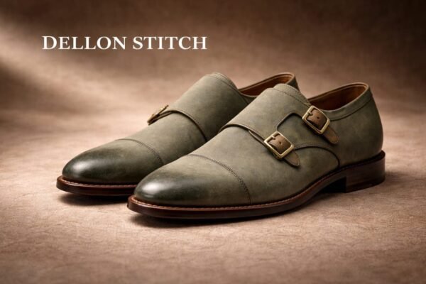 Olive Green Double Monk Strap Shoes